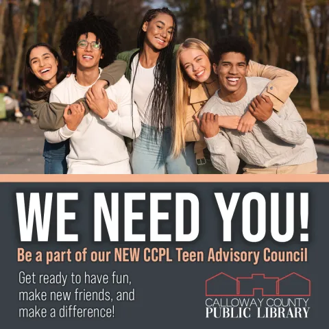Photo of a group of teenagers. Large text stating We need you!