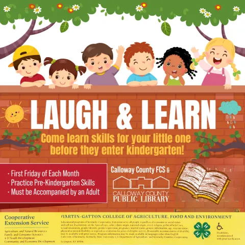 Laugh & Learn announcement with smiling children.