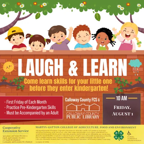 Laugh & Learn announcement with smiling children.