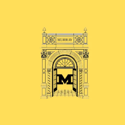 Image with gold background and black outline of Murray Middle School and a black M.
