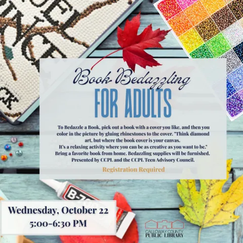 Flier for Book Bedazzling.  Fall leaves.  Bright beads.