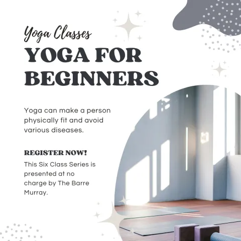 Yoga for beginners graphic. with photo of yoga mats.