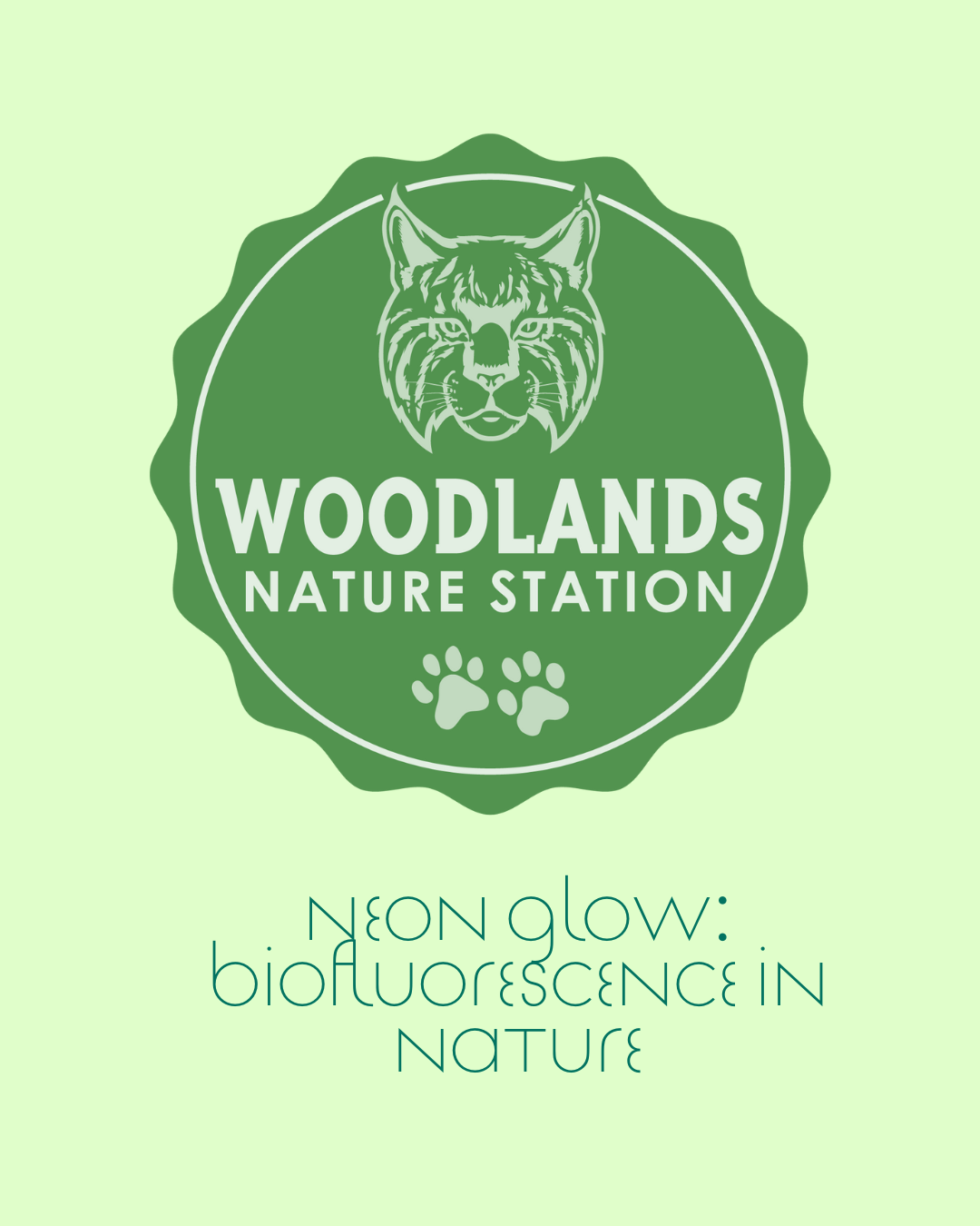 Light green background. Green Woodlands Nature Station Logo.