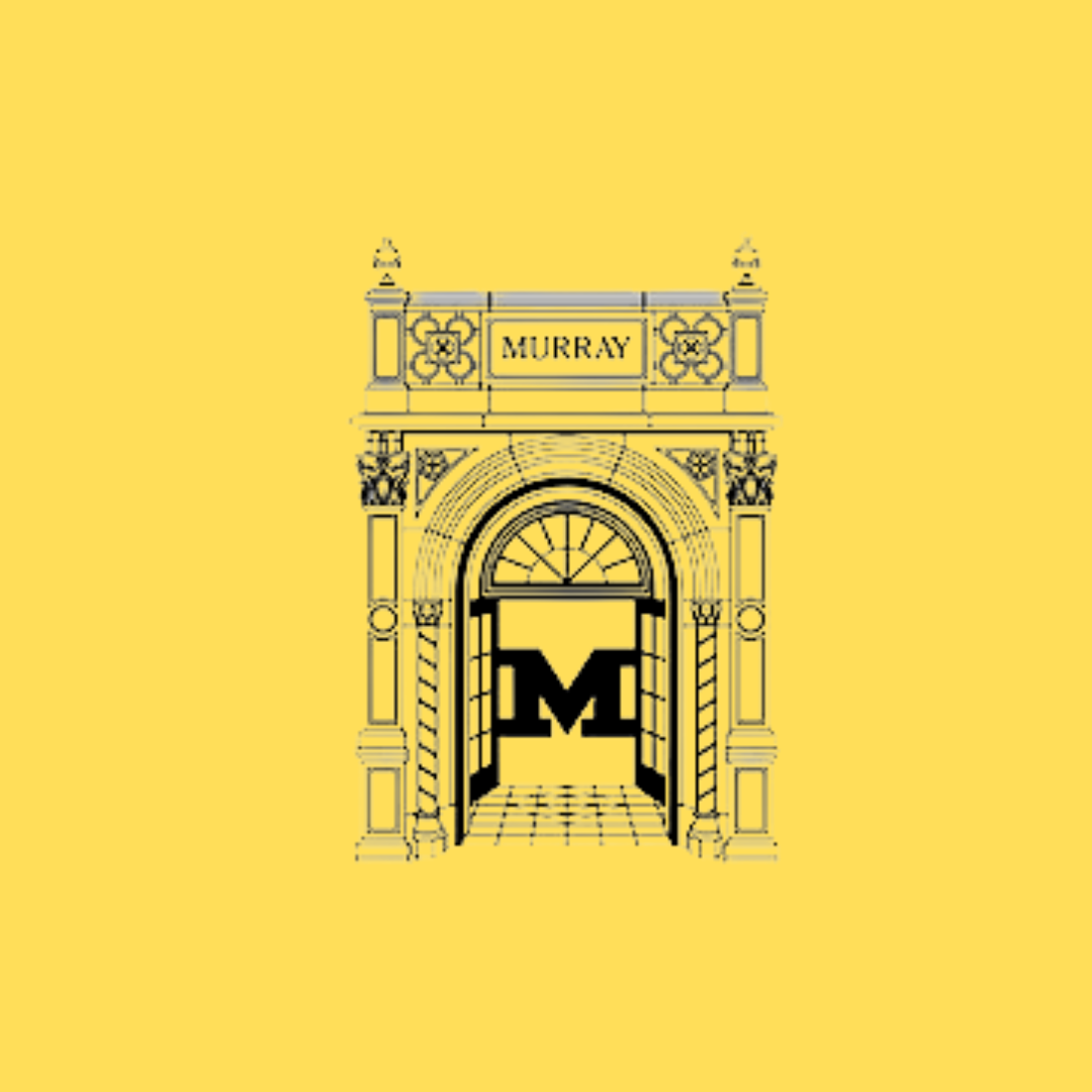 Image with gold background and black outline of Murray Middle School and a black M.